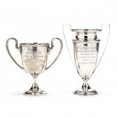 TWO STERLING SILVER TROPHY VAS
