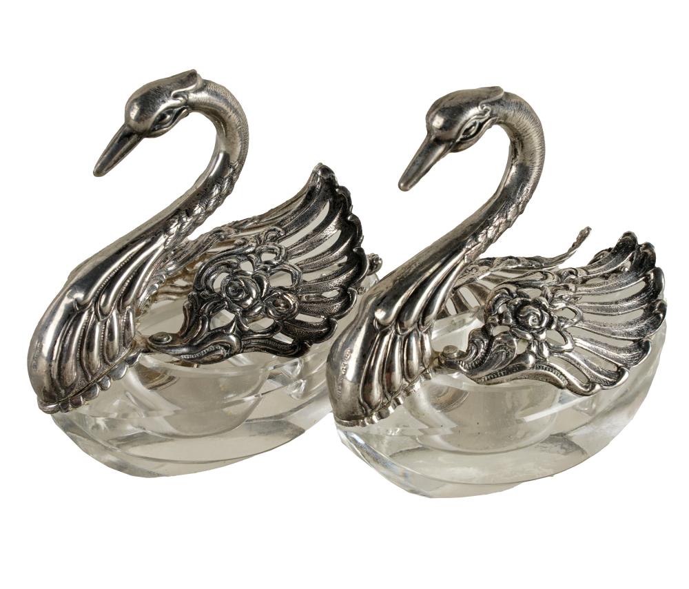 TWO STERLING SWAN-FORM SALT