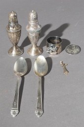 TWO STERLING TEASPOONS, PIN, E