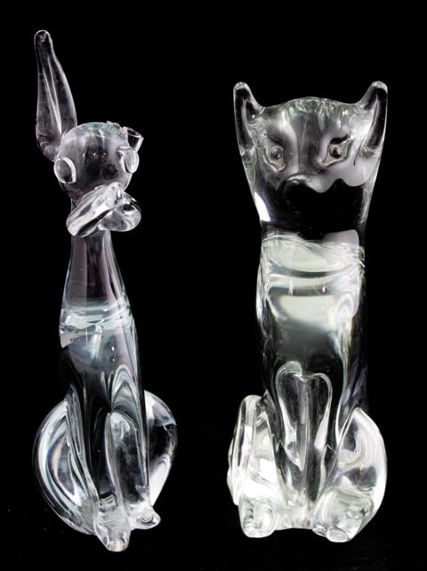 TWO STEUBEN ANIMALS: A CAT AND A