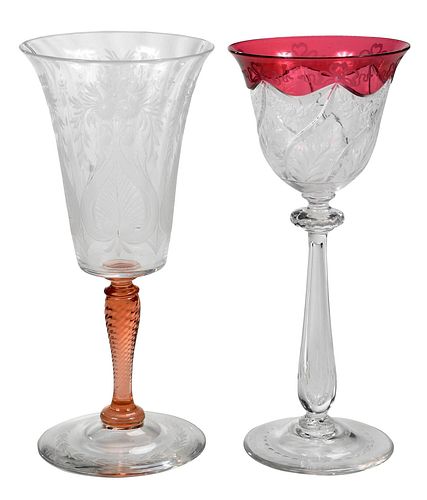 TWO STEUBEN CLEAR AND COLORED GLASS