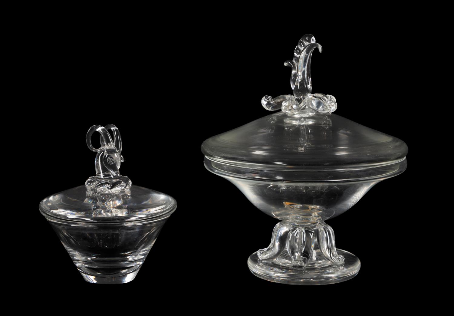TWO STEUBEN CLEAR CRYSTAL COVERED