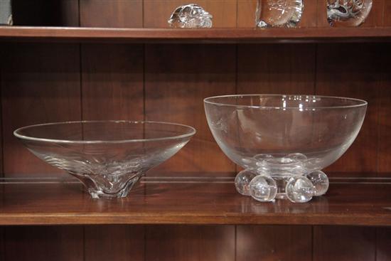 TWO STEUBEN CRYSTAL BOWLS. A low
