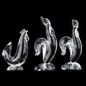 TWO STEUBEN CRYSTAL ROOSTERS A