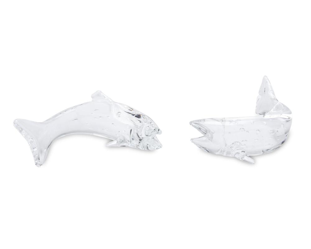TWO STEUBEN CRYSTAL SWIMMING