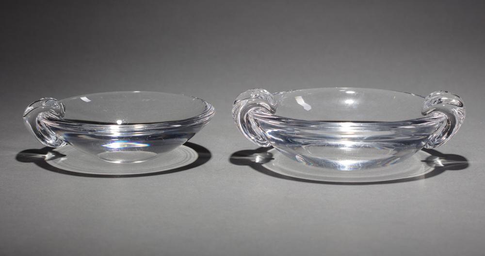 TWO STEUBEN GLASS ASHTRAYS,
