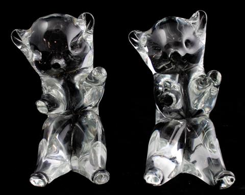 TWO STEUBEN GLASS BEAR CUBS modeled