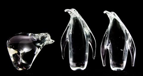 TWO STEUBEN GLASS PENGUINS and a