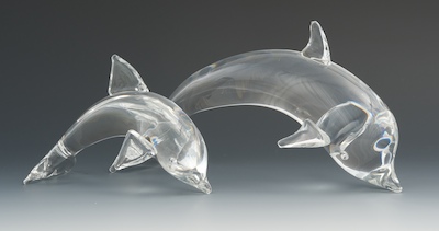 Two Steuben Glass Porpoise