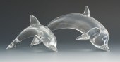 Two Steuben Glass Porpoise Orn
