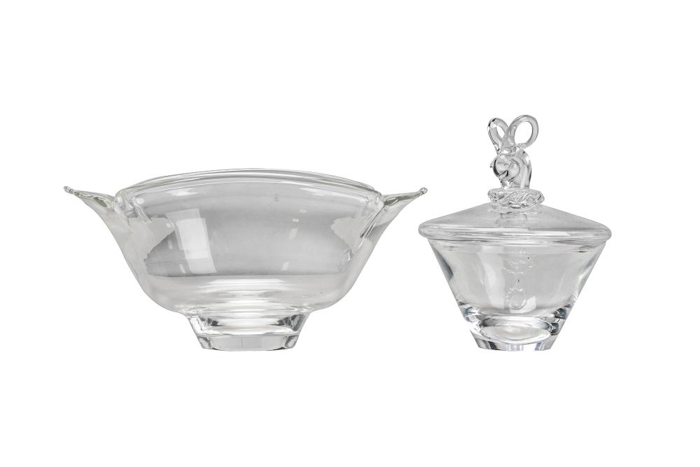 TWO STEUBEN TABLE ITEMSlotus bowl