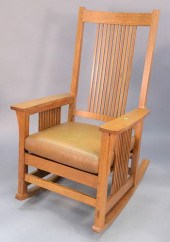 TWO STICKLEY PIECES, OAK ROCKI