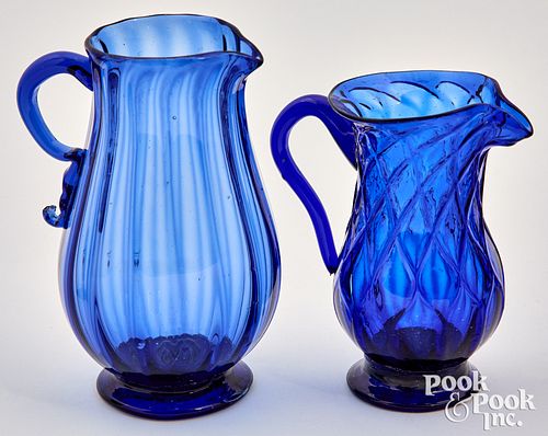 TWO STIEGEL COBALT GLASS CREAM