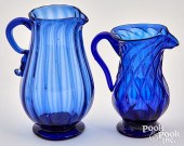 TWO STIEGEL COBALT GLASS CREAM