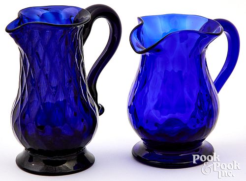 TWO STIEGEL TYPE COBALT GLASS CREAM