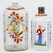 TWO STIEGEL-TYPE ENAMELED BOTT