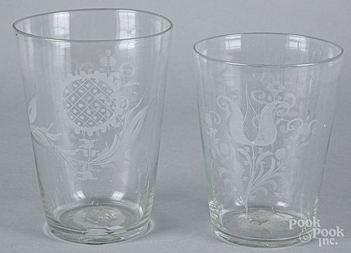 TWO STIEGEL TYPE ETCHED GLASS