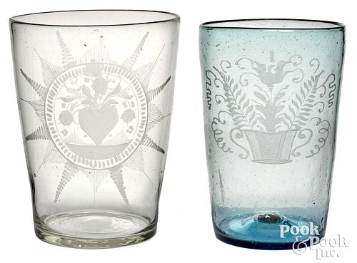 TWO STIEGEL TYPED ETCHED GLASS