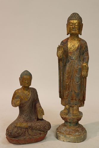 TWO STONE BUDDHA STATUESOne