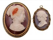 TWO STONE CAMEOS, MOUNTED IN 1