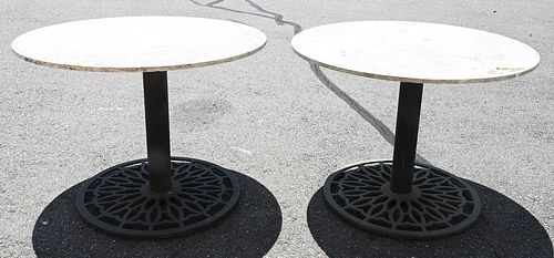 TWO STONE TOP ROUND TABLES, EACH