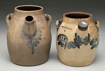Two stoneware batter pitchers: salt