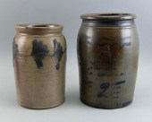 TWO STONEWARE CROCKS 19TH CENT