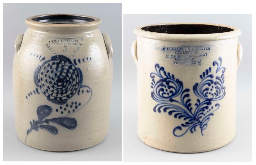 TWO STONEWARE CROCKS 19TH