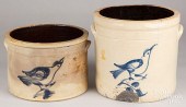 TWO STONEWARE CROCKS, 19TH C.T