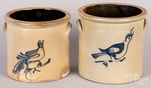 TWO STONEWARE CROCKS, 19TH C.Two