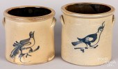 TWO STONEWARE CROCKS, 19TH C.T