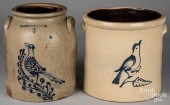 TWO STONEWARE CROCKS, 19TH C.T