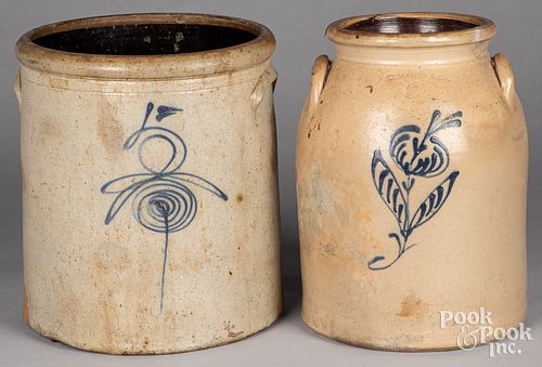 TWO STONEWARE CROCKS, 19TH C.Two