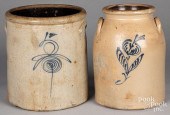 TWO STONEWARE CROCKS, 19TH C.T