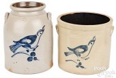 TWO STONEWARE CROCKS, 19TH C.T