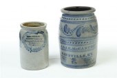 TWO STONEWARE CROCKS.  America
