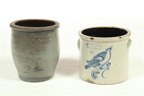 TWO STONEWARE CROCKS.  American 