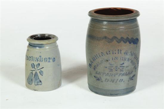 TWO STONEWARE CROCKS.  American 