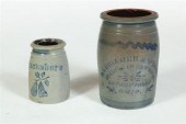 TWO STONEWARE CROCKS.  America