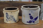 TWO STONEWARE CROCKS.  America