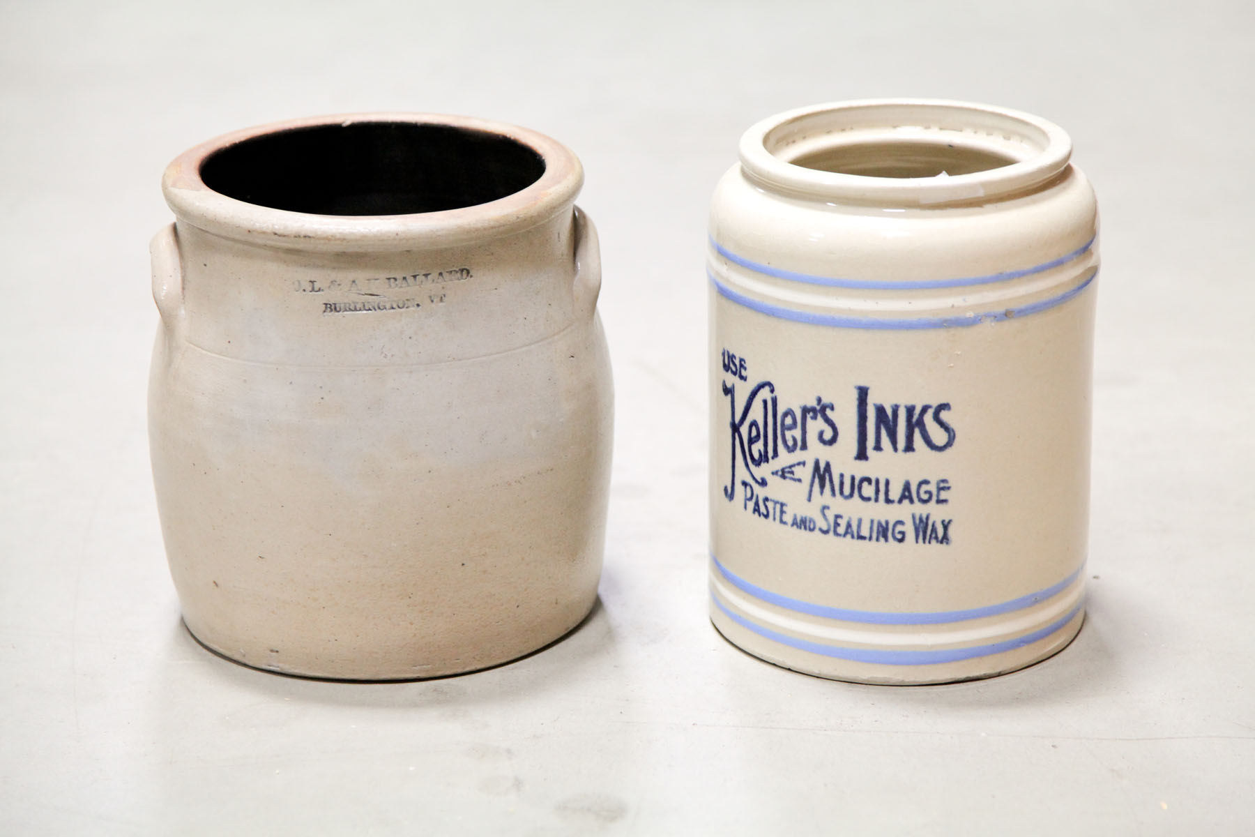 TWO STONEWARE CROCKS.  American 