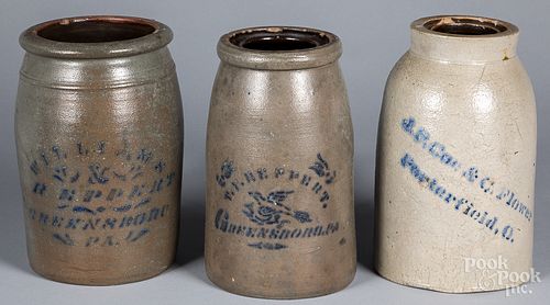 TWO STONEWARE CROCKS AND A
