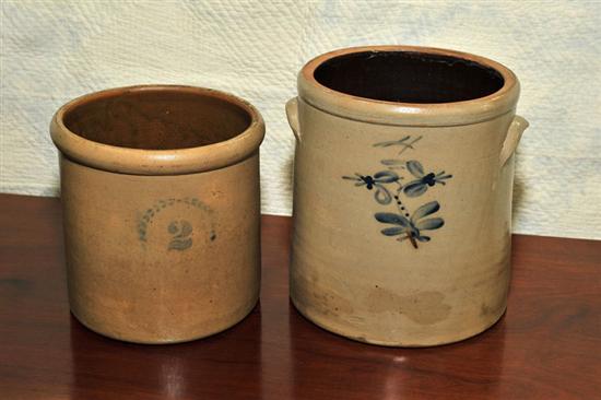 TWO STONEWARE CROCKS. Each with