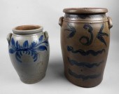 TWO STONEWARE CROCKS HEIGHT OF