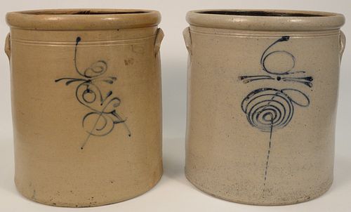 TWO STONEWARE CROCKS, SIX GALLON