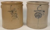 TWO STONEWARE CROCKS, SIX GALL