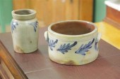 TWO STONEWARE CROCKS WITH COBA