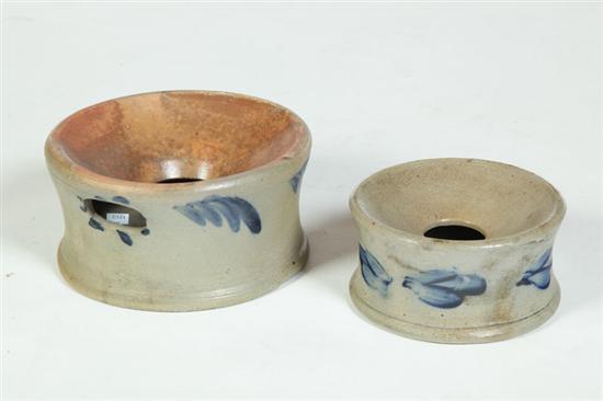 TWO STONEWARE CUSPIDORS.  American