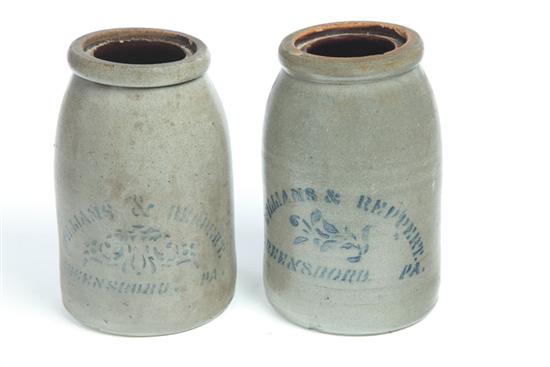 TWO STONEWARE JARS.  American 