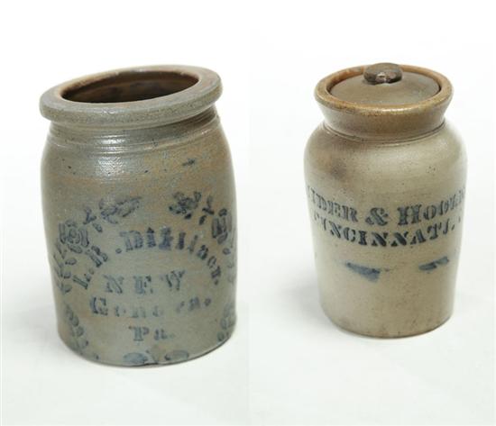 TWO STONEWARE JARS.  American 